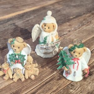 Cherished Teddies Holiday Angel Bear Trio - White and Green, 1 Limited Edition